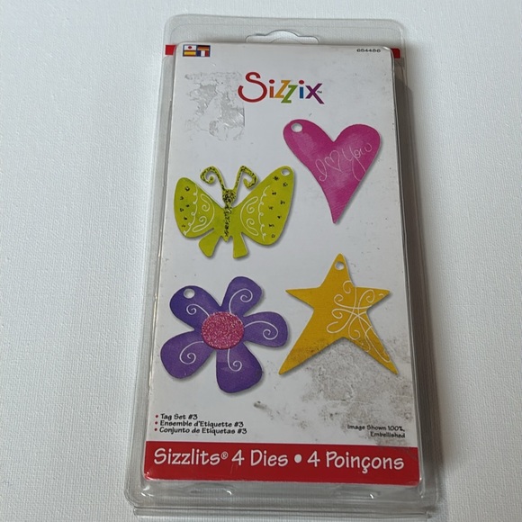 Sizzix Tag Set #3 SIZZIX Sizzlits Die Set  4Fies Star heart flower Butterfly - Picture 1 of 13